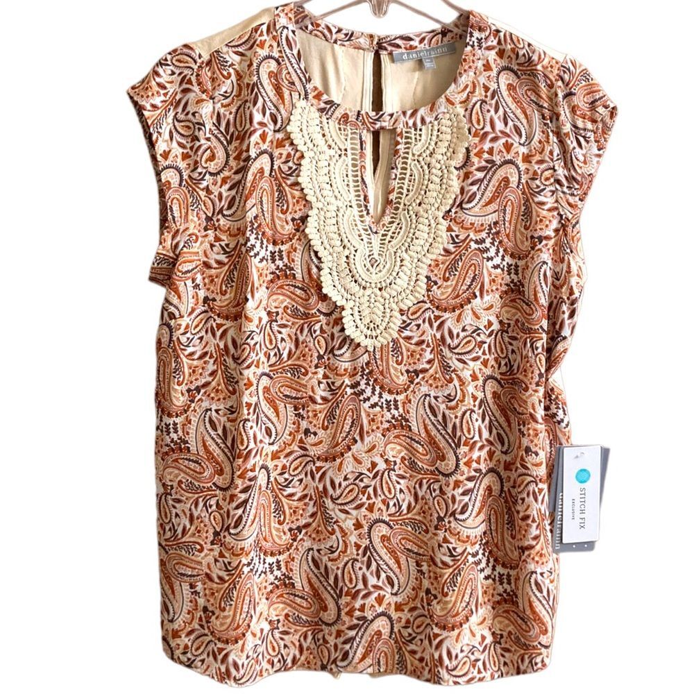 Daniel Rainn Stitch Fix blouse top mixed media lace NWT size Petite Medium